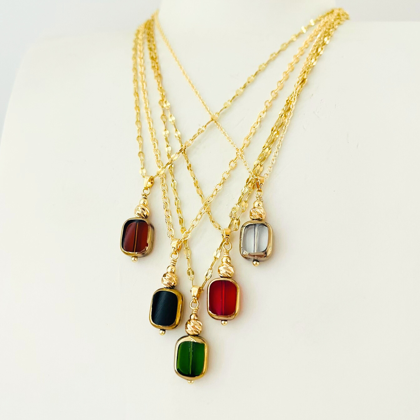 Red Glass Bead Pendant Necklace - 3 Chain Styles Available