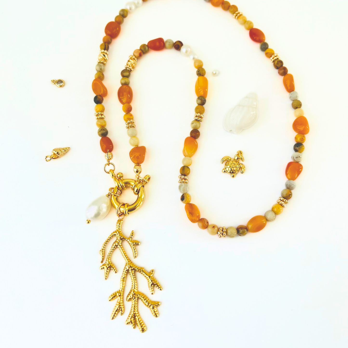 Crazy Lace Agate & Yellow Aventurine Natural Gemstone Necklace | Interchangeable Clasp Gemstone Necklace