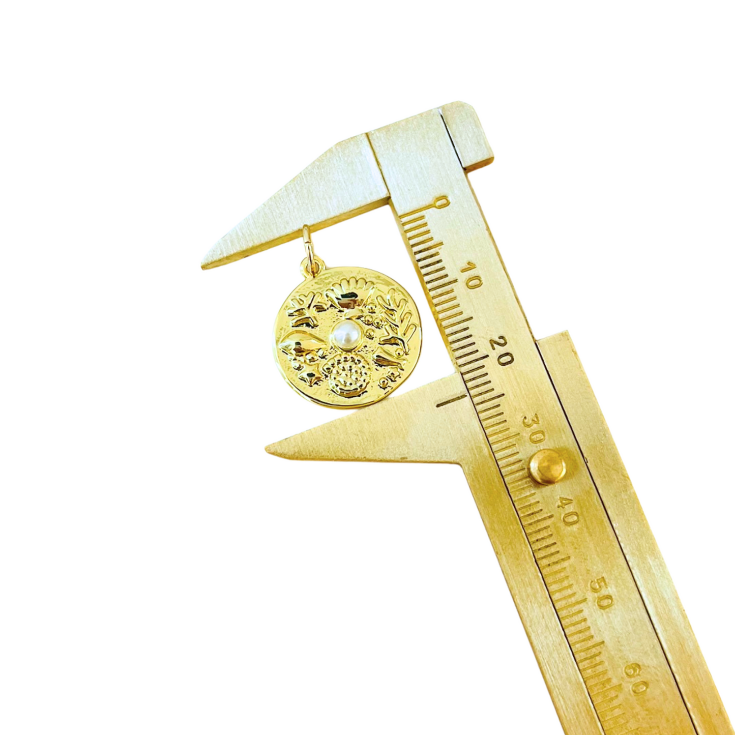 Ocean Treasures with Pearl Round Charm Pendant - Gold Plated Interchangeable Pendant