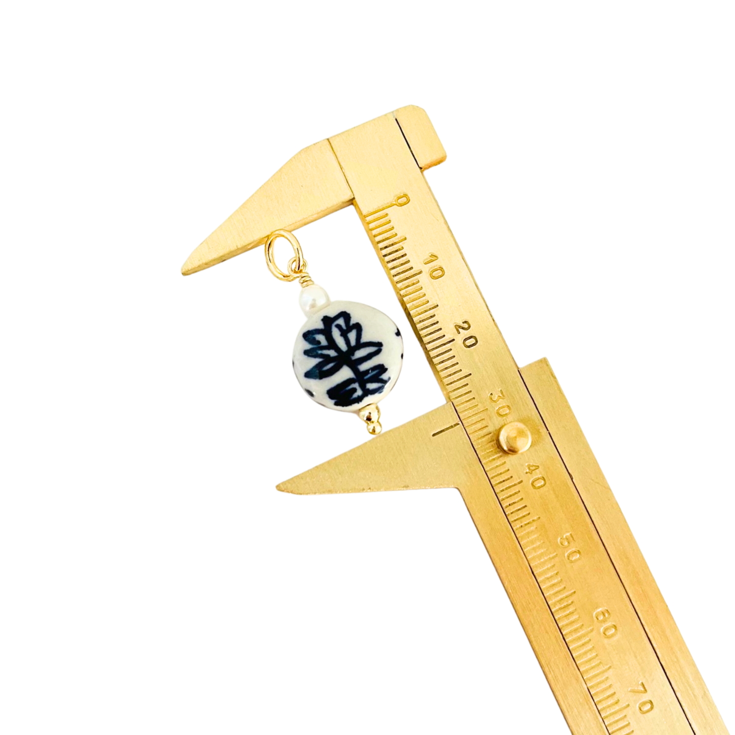 Floral Round Porcelain Charm Pendant - Blue & White Interchangeable Pendant