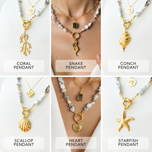 3-Piece Essential Gemstone Set: 1 Necklace + 2 Interchangeable Charms Gemstone Necklace