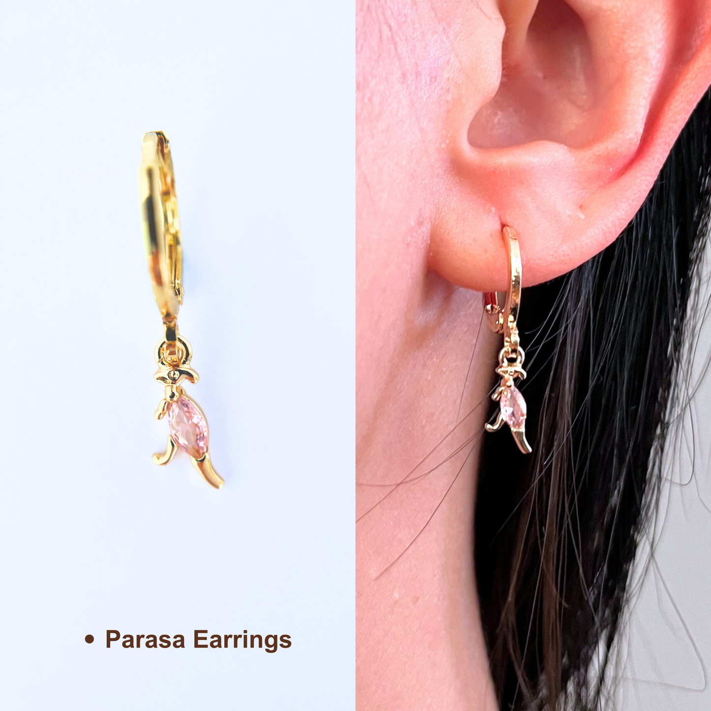 Dinosaur Earrings - Gold Plated Hoop Earrings with T-Rex & Dino Charms