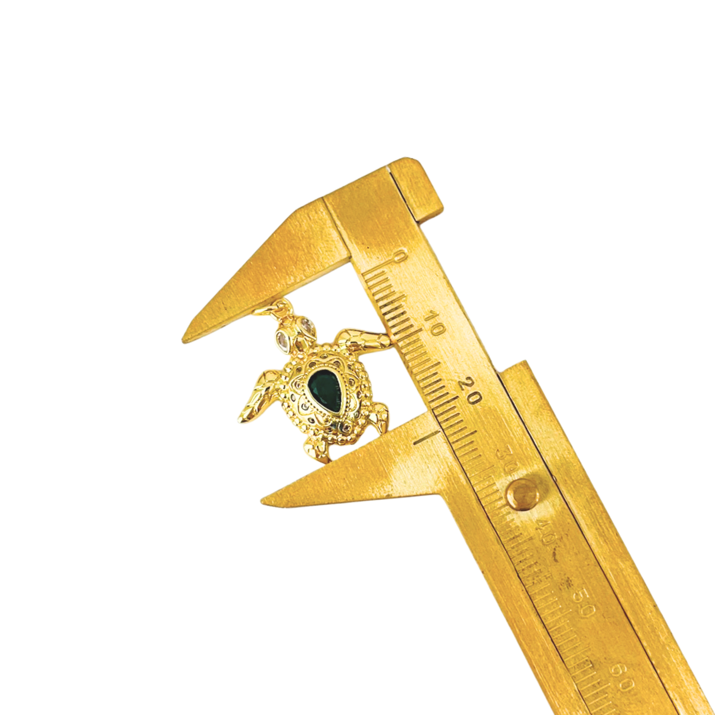 Ocean Treasures | 14K Gold Plated Turtle Pendant | Green CZ | Interchangeable Charm Pendant