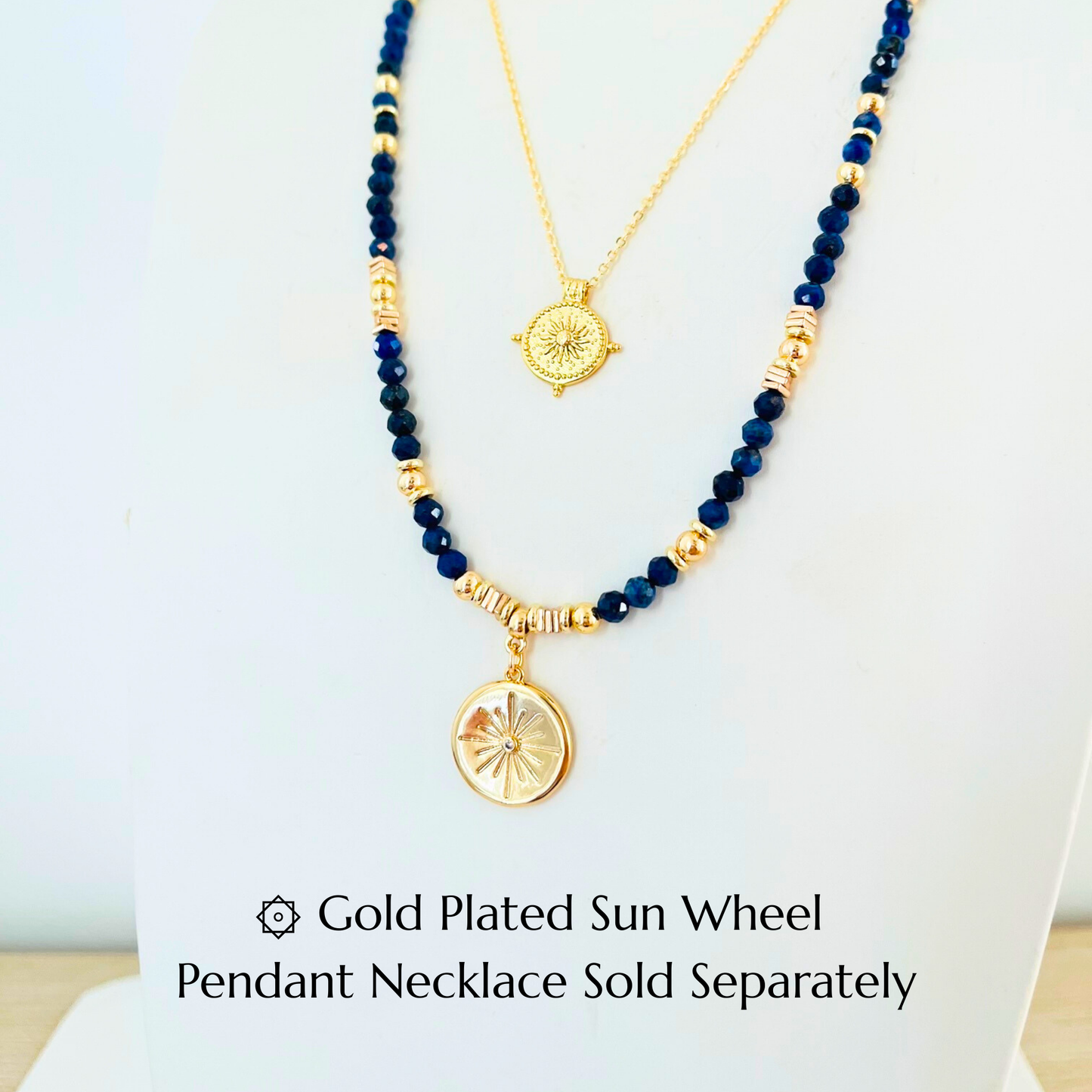 Lapis Lazuli Gemstone Necklace with Gold Plated CZ Star Round Pendant