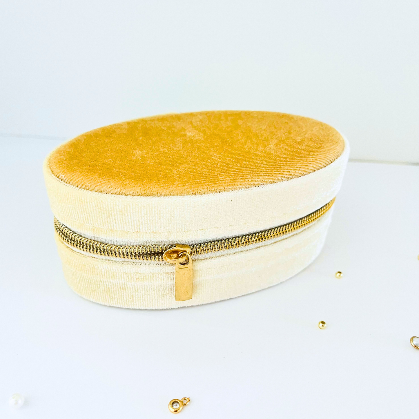 Beige Corduroy Travel Jewellery Box | Mini Organiser