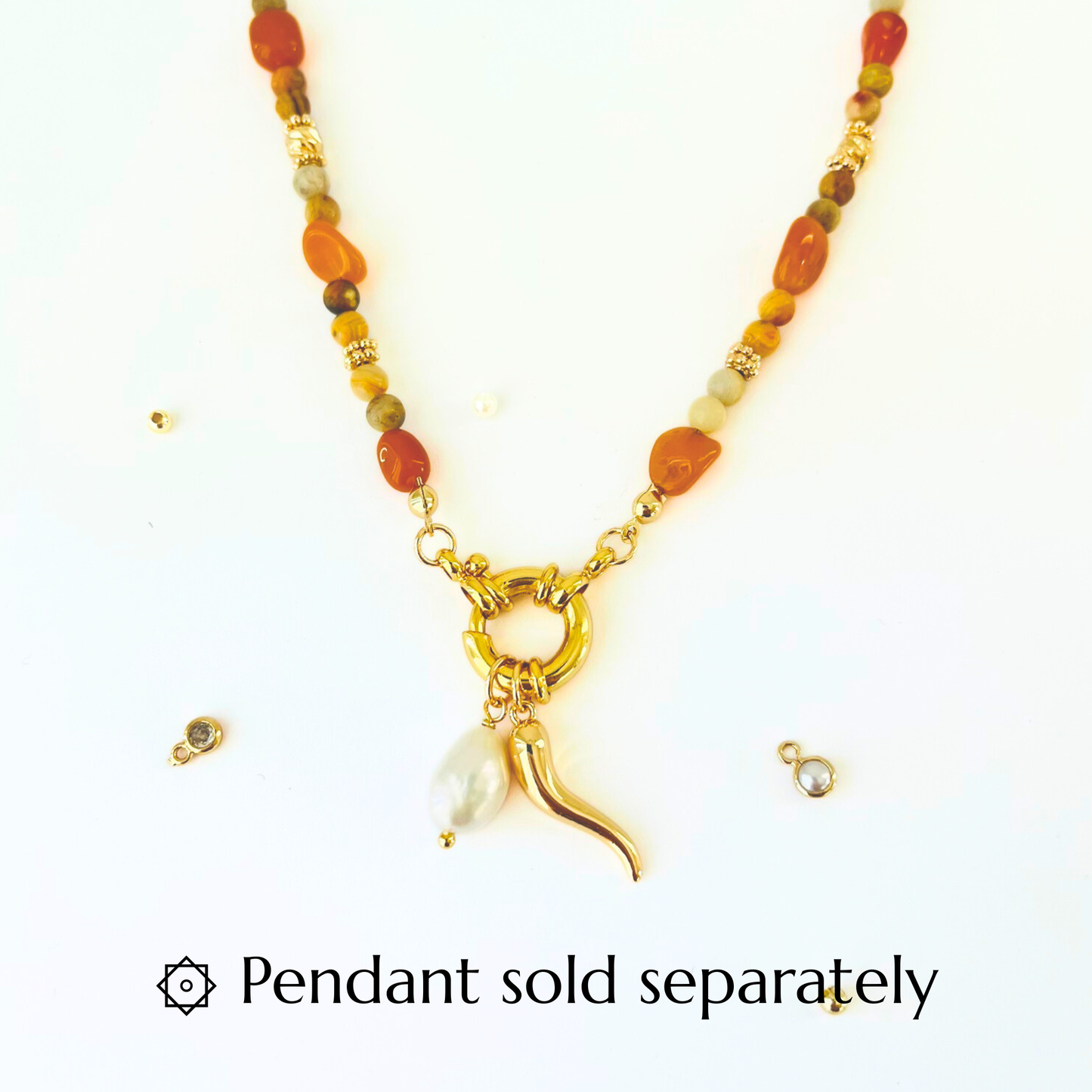 Crazy Lace Agate & Yellow Aventurine Natural Gemstone Necklace | Interchangeable Clasp Gemstone Necklace