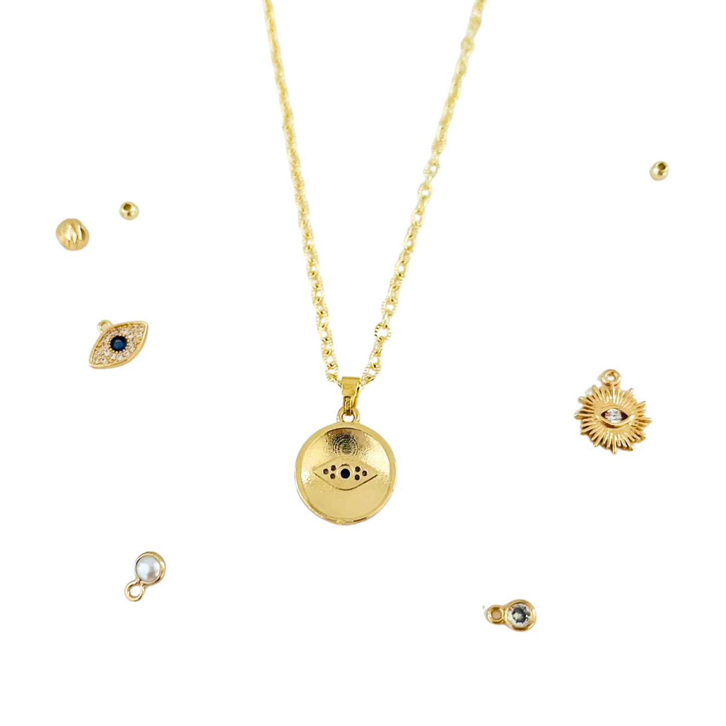 14K Gold PlatedEvil Eye Round Pendant Necklace