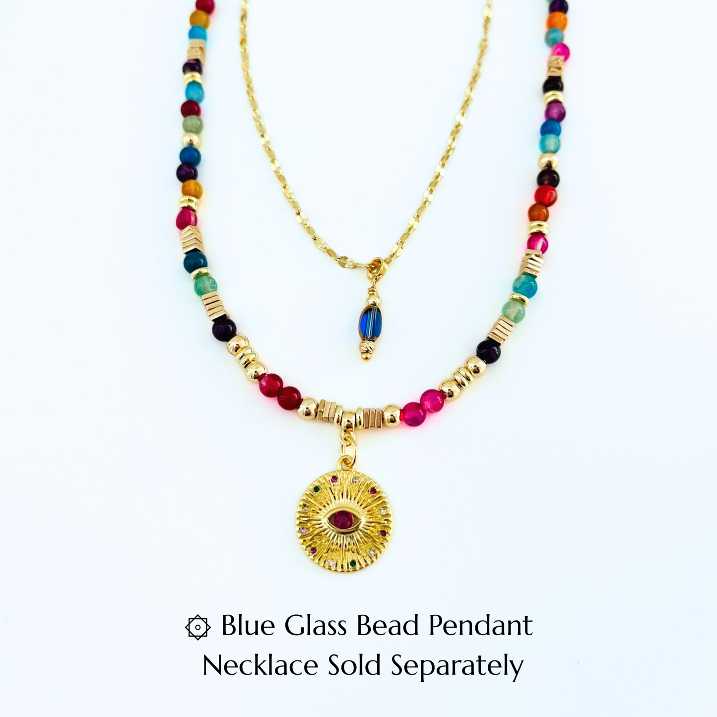 Colorful Agate Evil Eye Pendant Gemstone Necklace - Handmade Protection Jewelry Gemstone Necklace