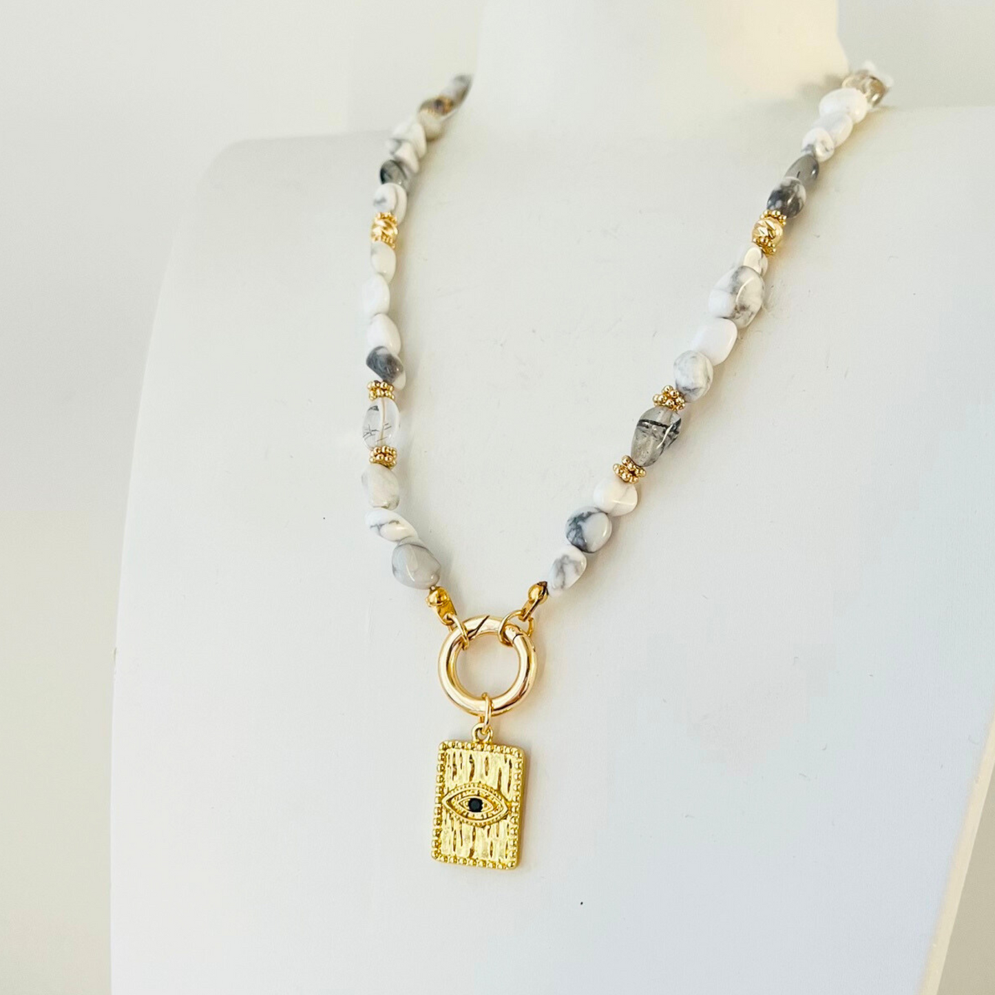 Gold Plated Evil Eye Rectangle Pendant - Protection Jewelry