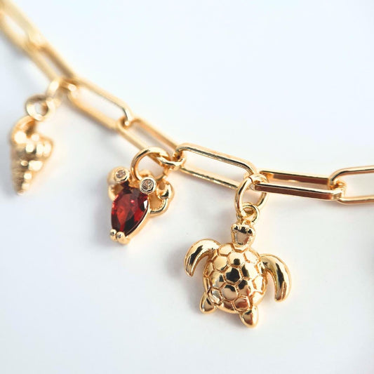 Turtle Bracelet - Gold Plated Sea Creatures Ocean Charm Bracelet Bracelet