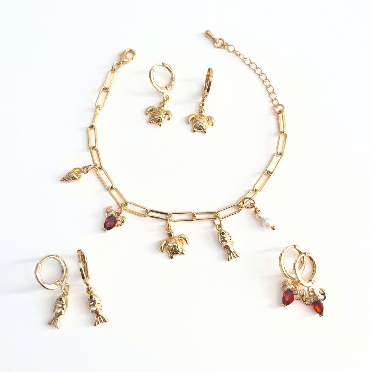 Fish Earrings Animal Jewellery Sealife Ocean Charm Sea Beach Gold Plated Hoop Earrings Girl Birthday Gift Ocean Lover Jewelry BBF Present