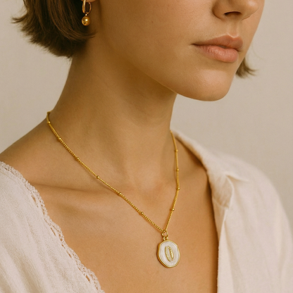 Ocean Charm Cowrie Shell Enamel Pendant Necklace - Gold Plated Layering Jewellery
