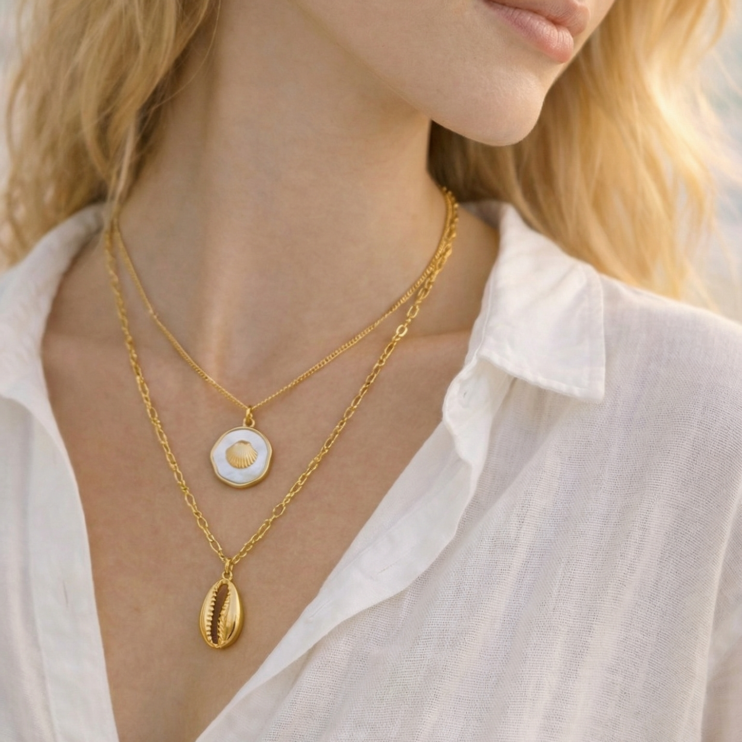 Ocean Charm Cowrie Shell Pendant Necklace -  14K Gold Plated Layering Jewellery