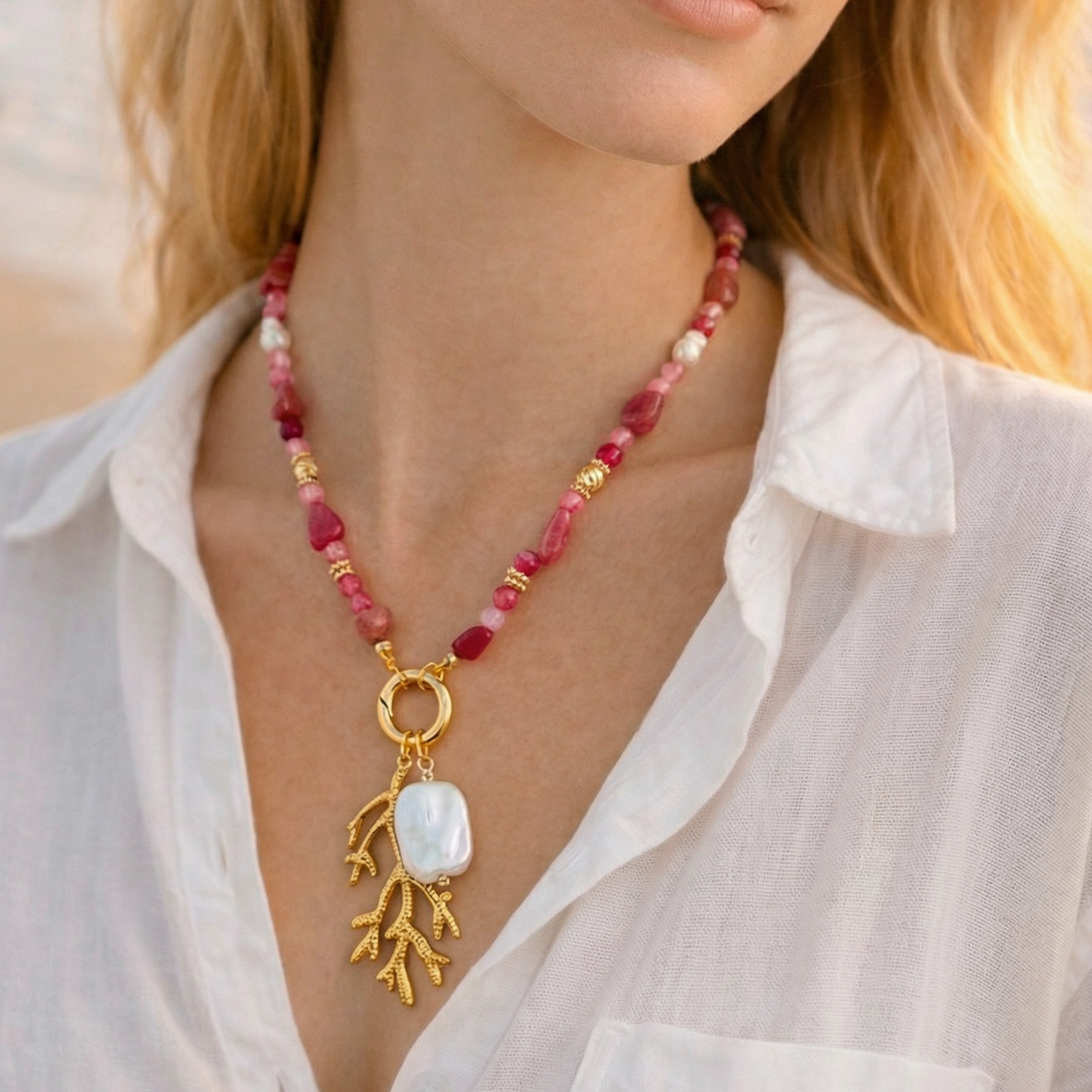 14K Gold Plated Coral Charm Pendant Ocean Treasures - Interchangeable Pendant