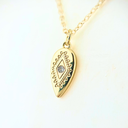 Evil Eye Tear Drop Pendant Necklace - Gold Plated Protection Jewellery