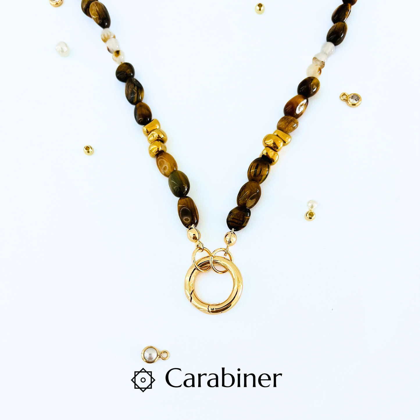 Natural Tiger Eye & Montana Agate Necklace | Gold Bolt Clasp Gemstone Necklace
