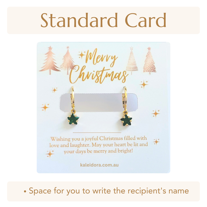 Birthstone Star Earrings with Gold Christmas Card - Jan to Dec - Personalized Gift