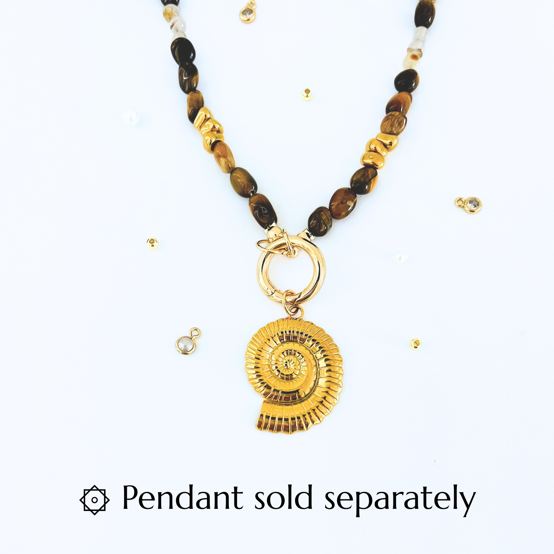 Natural Tiger Eye & Montana Agate Necklace | Gold Bolt Clasp Gemstone Necklace