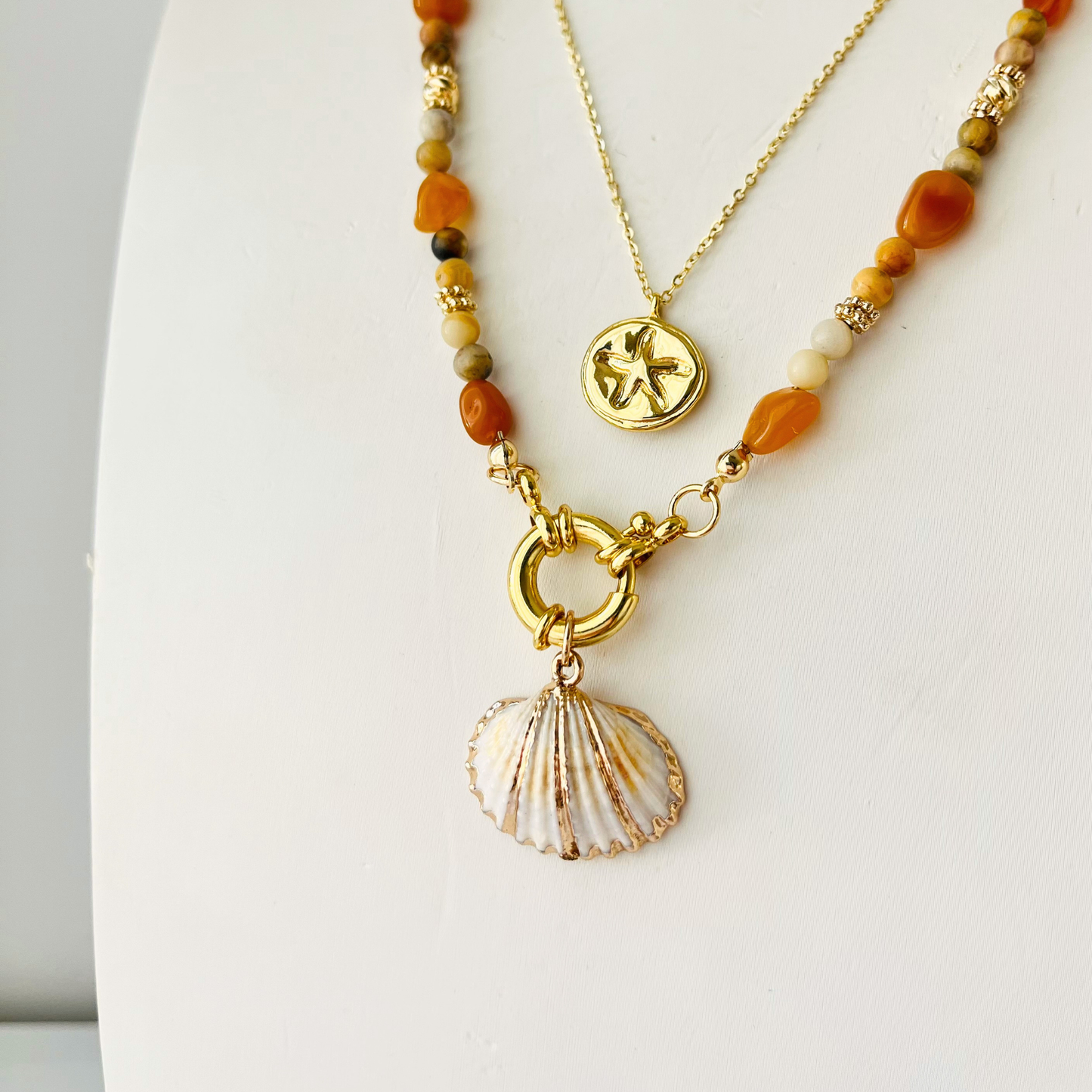 Natural White Cockles Shell Pendant | Gold Edged Charm Pendant
