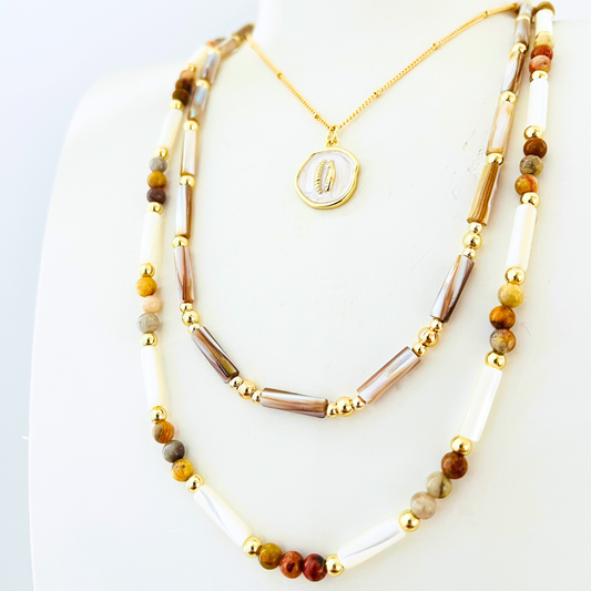 Brown Natural Shell Necklace Gemstone Necklace