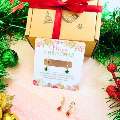 Christmas Star Hoop Earrings with Christmas Card - Festive Jewelry Gift