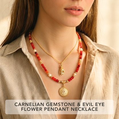 2-Piece Layering Set: 1 Natural Gemstone Necklace + 1 Pendant Necklace Gemstone Necklace