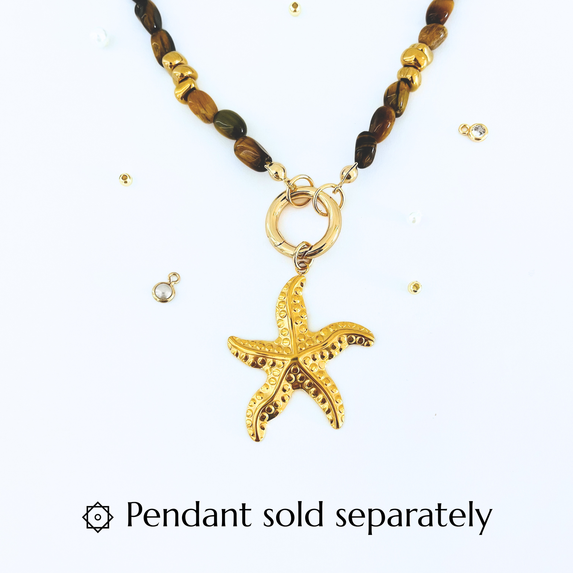 Natural Tiger Eye & Montana Agate Necklace | Gold Bolt Clasp Gemstone Necklace