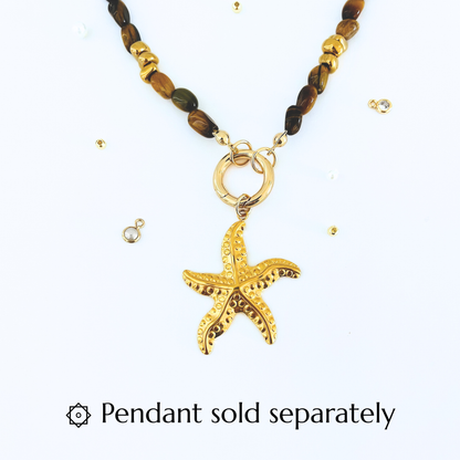 Natural Tiger Eye & Montana Agate Necklace | Gold Bolt Clasp Gemstone Necklace