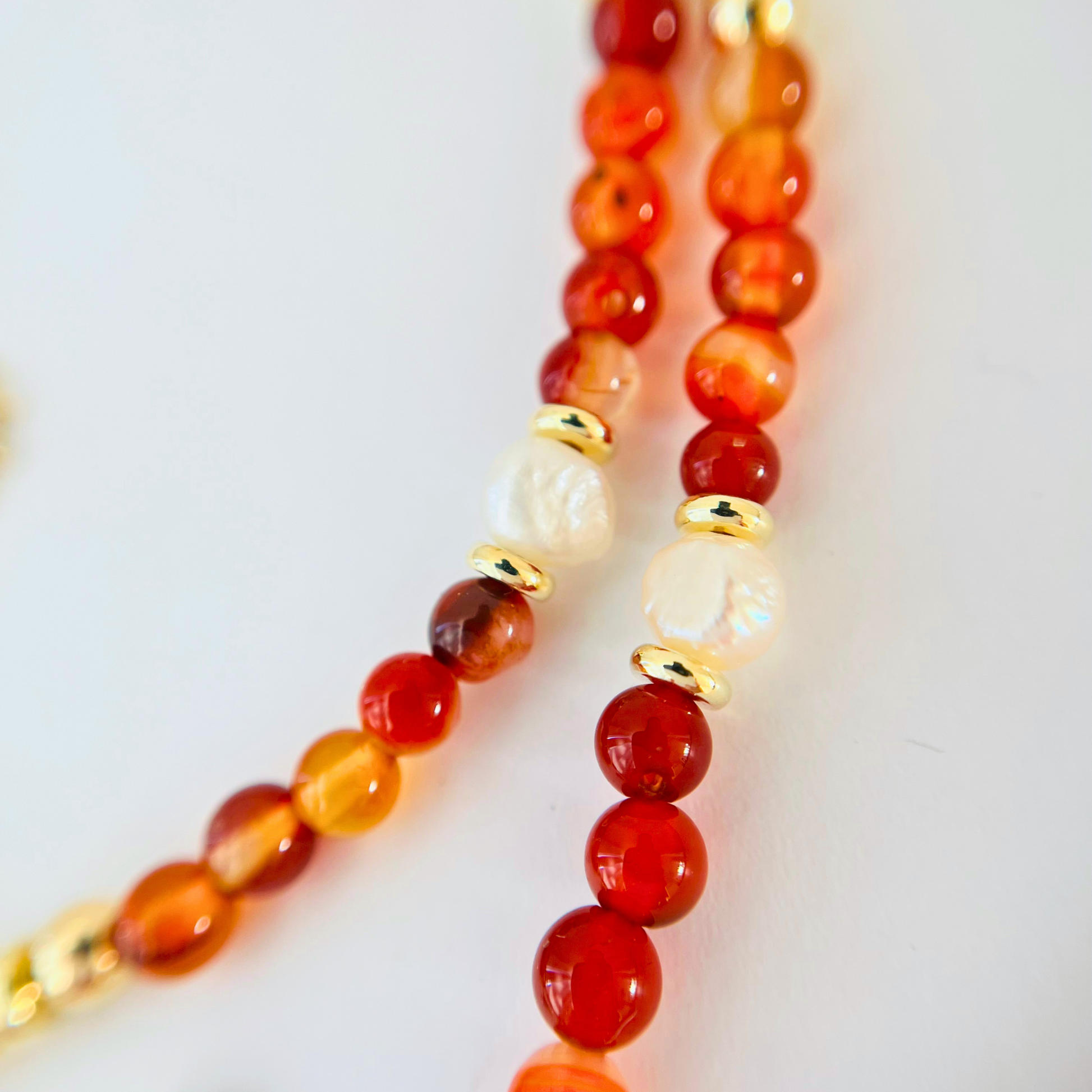 Carnelian Gemstone & Evil Eye Flower Pendant Necklace | Gold Evil Eye & Nugget Pearls Gemstone Necklace
