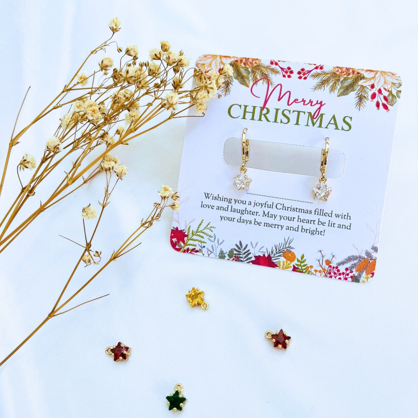 Christmas Star Hoop Earrings with Christmas Card - Festive Jewelry Gift