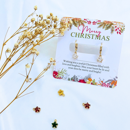 Christmas Star Hoop Earrings with Christmas Card - Festive Jewelry Gift
