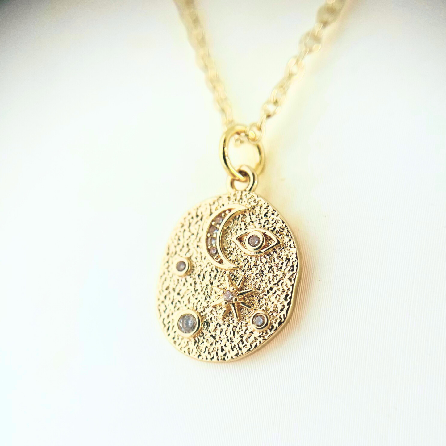 CZ Sun Moon Star Pendant Necklace - Gold Plated Celestial Jewellery Necklace