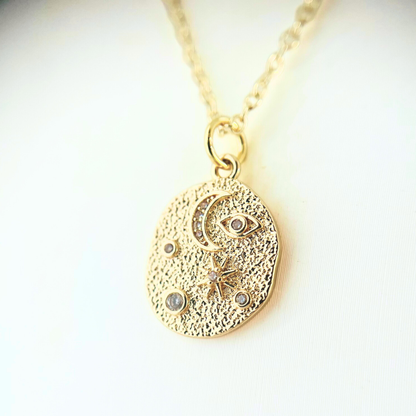 CZ Sun Moon Star Pendant Necklace - Gold Plated Celestial Jewellery Necklace