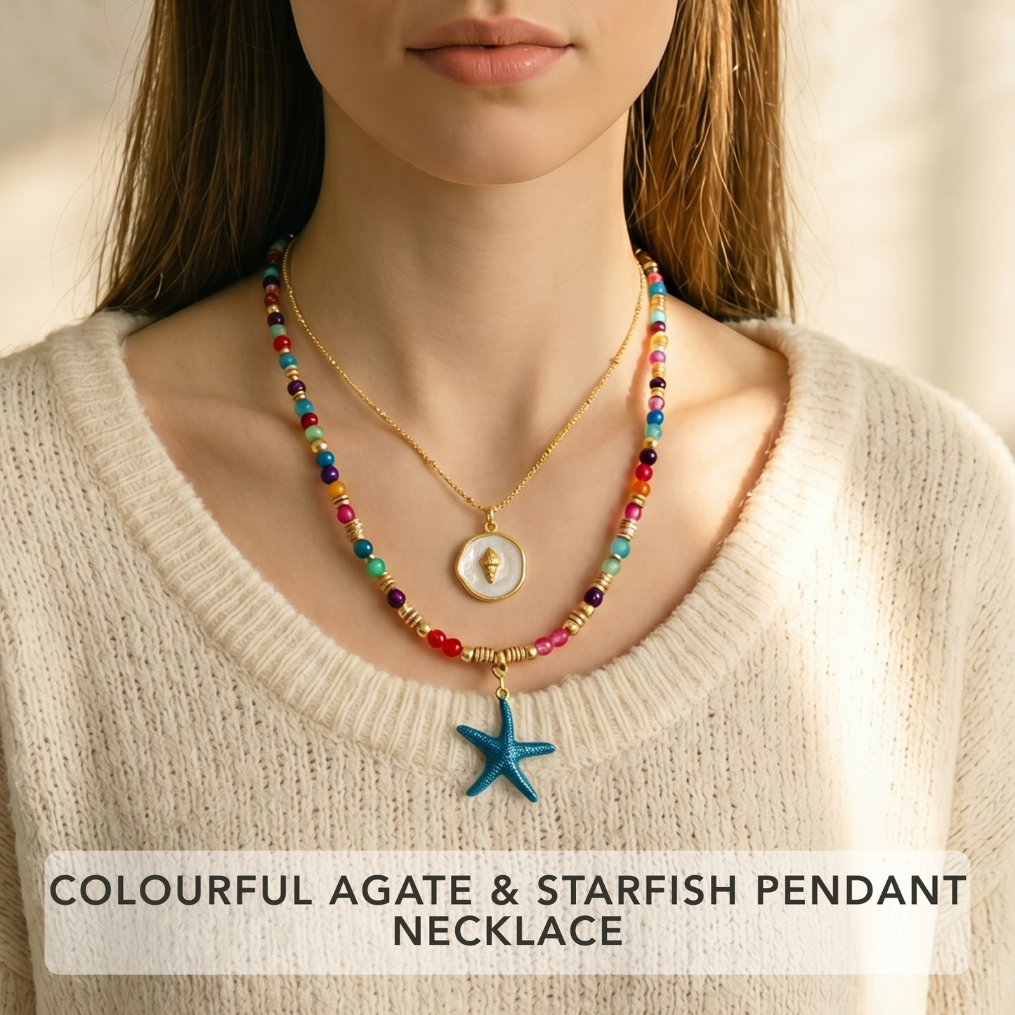 2-Piece Layering Set: 1 Natural Gemstone Necklace + 1 Pendant Necklace Gemstone Necklace