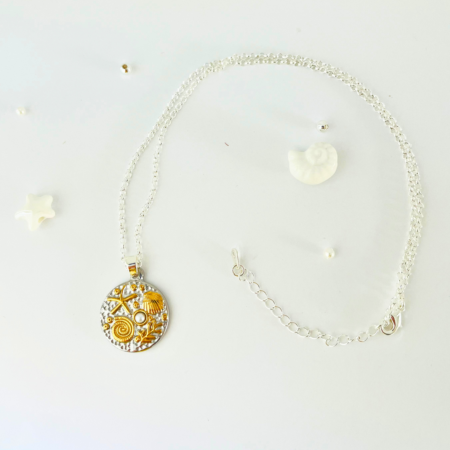 Two-Tone Ocean Coin Necklace | Gold Plated Chain with Water-Resistant Pendant Necklace