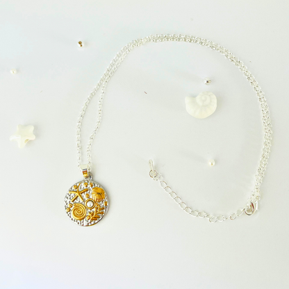 Two-Tone Ocean Coin Necklace | Gold Plated Chain with Water-Resistant Pendant Necklace