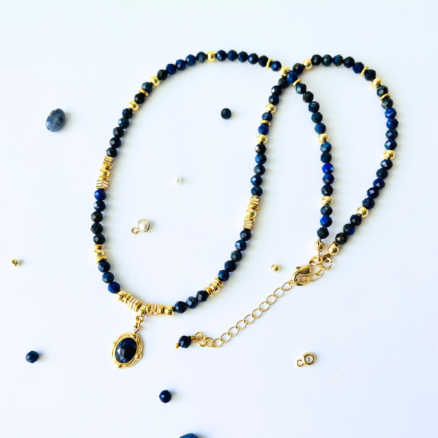 Loyal Blue Lapis Lazuli Gemstone Necklace | Vintage Gold Plated Pendant with Inset Stone Gemstone Necklace