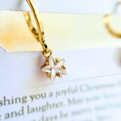 Christmas Star Hoop Earrings with Christmas Card - Festive Jewelry Gift