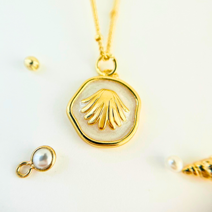 Ocean Charm Shell Enamel Pendant Necklace - Gold Plated Layering Jewellery