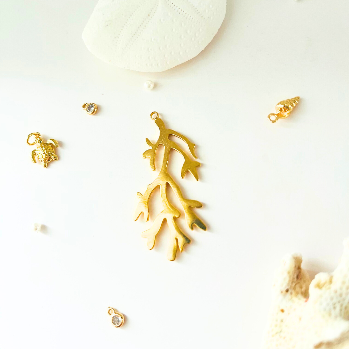 14K Gold Plated Coral Charm Pendant Ocean Treasures - Interchangeable Pendant