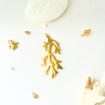 14K Gold Plated Coral Charm Pendant Ocean Treasures - Interchangeable Pendant