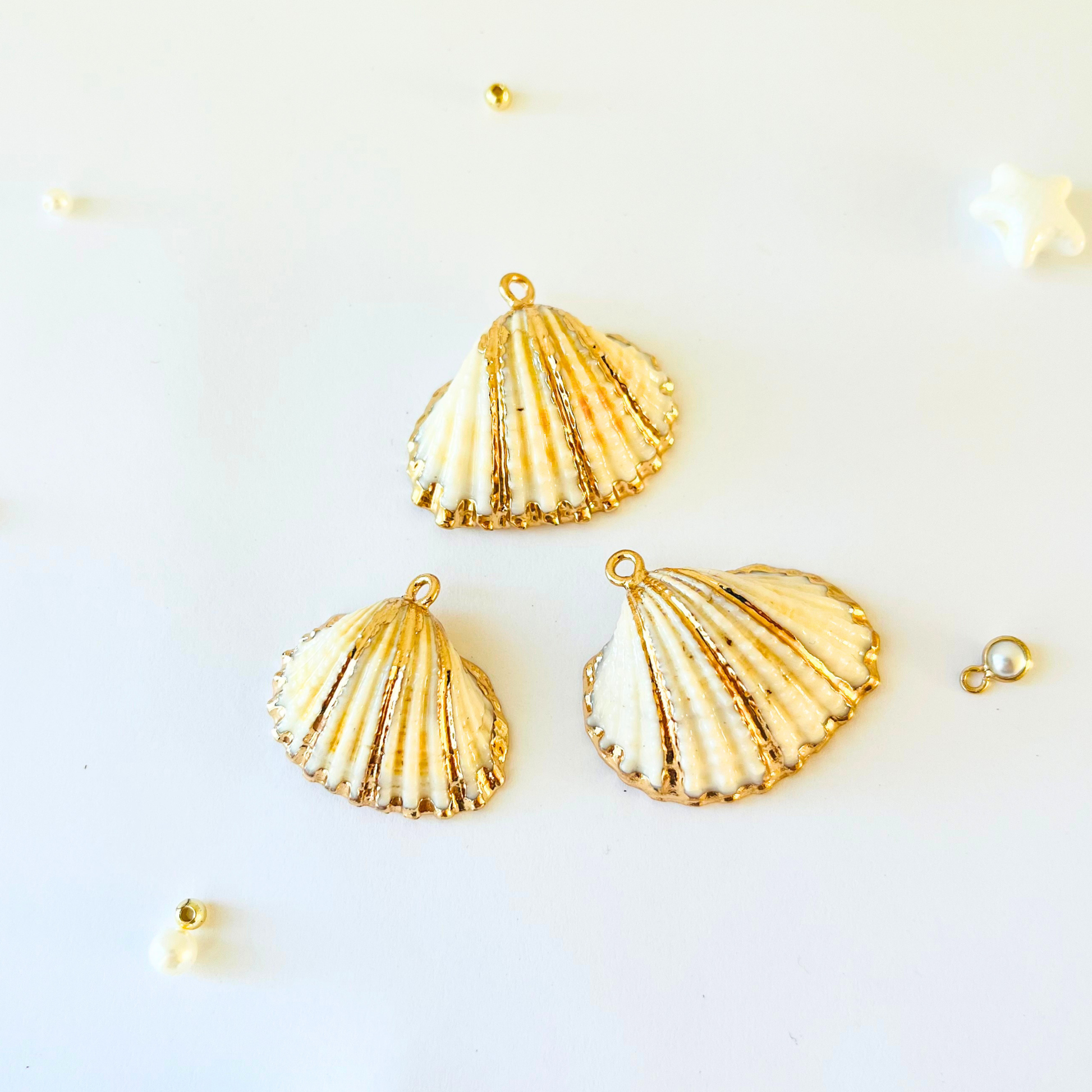 Natural White Cockles Shell Pendant | Gold Edged Charm Pendant