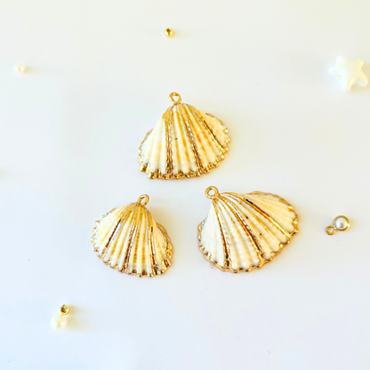 Natural White Cockles Shell Pendant | Gold Edged Charm Pendant