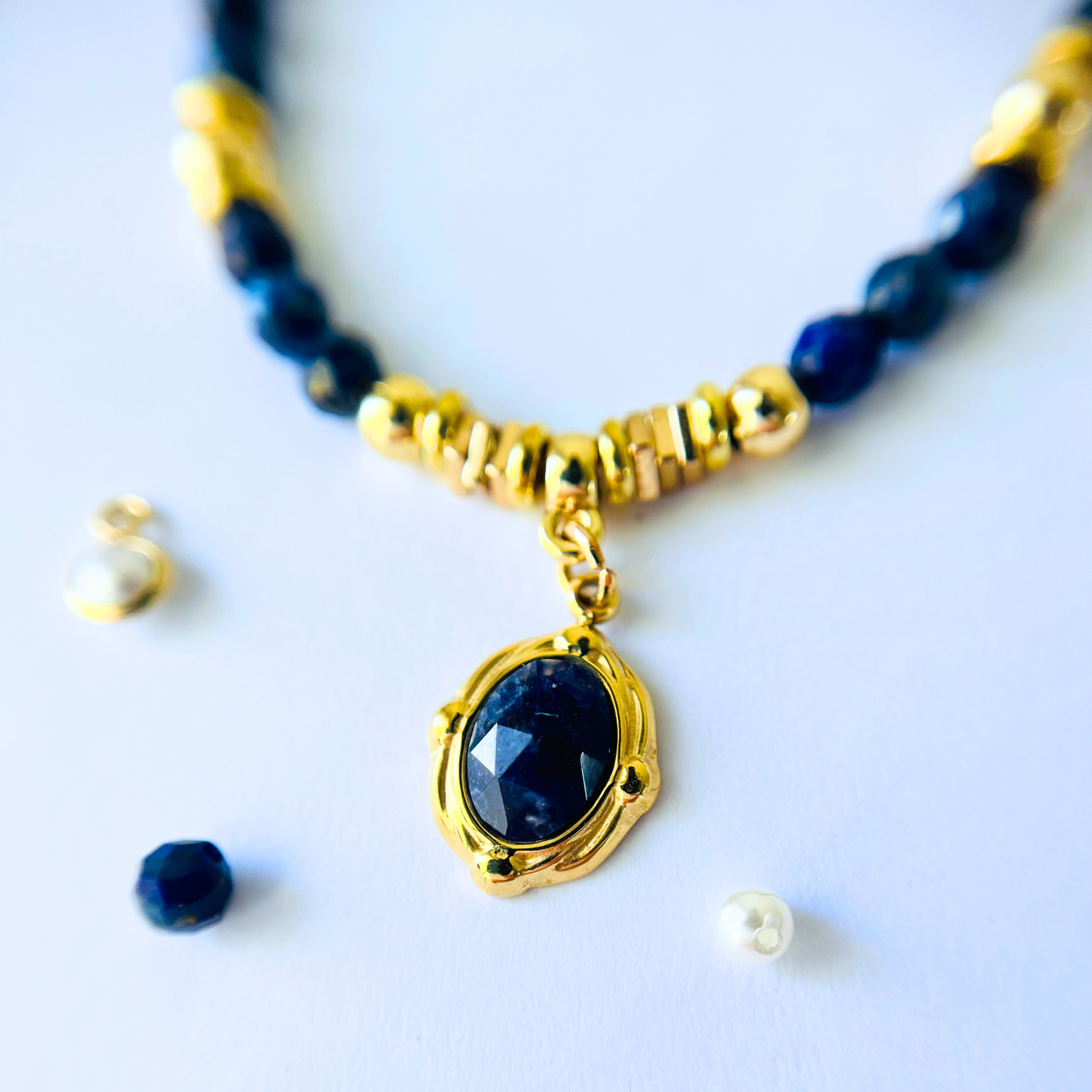 Loyal Blue Lapis Lazuli Gemstone Necklace | Vintage Gold Plated Pendant with Inset Stone Gemstone Necklace