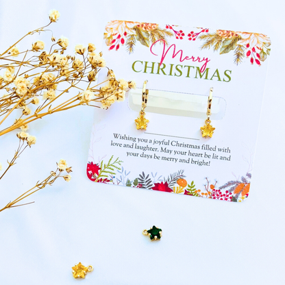 Christmas Star Hoop Earrings with Christmas Card - Festive Jewelry Gift