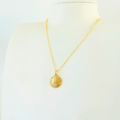 Flower Evil Eye Pendant Necklace - Gold Plated Layering Jewellery