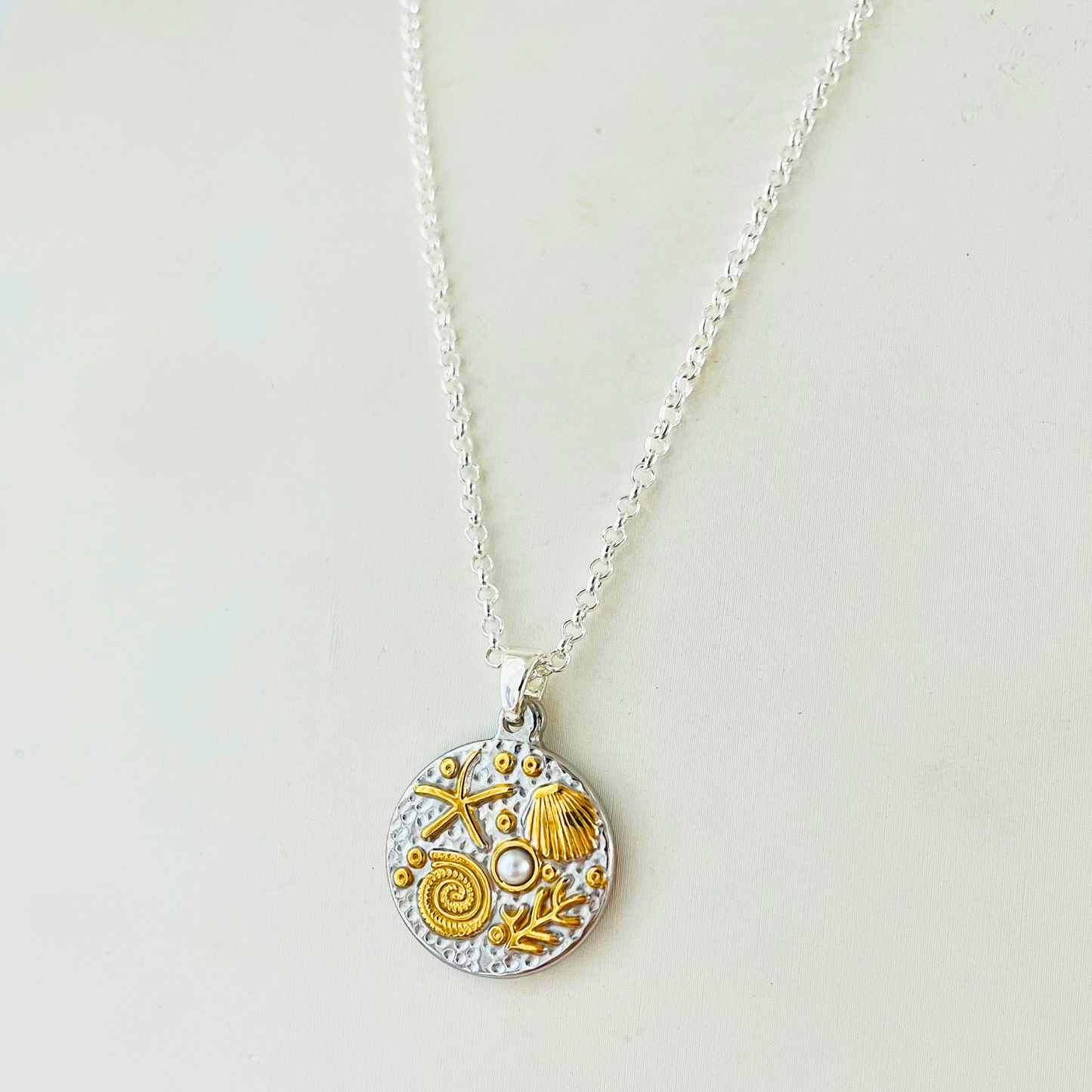 Two-Tone Ocean Coin Necklace | Gold Plated Chain with Water-Resistant Pendant Necklace