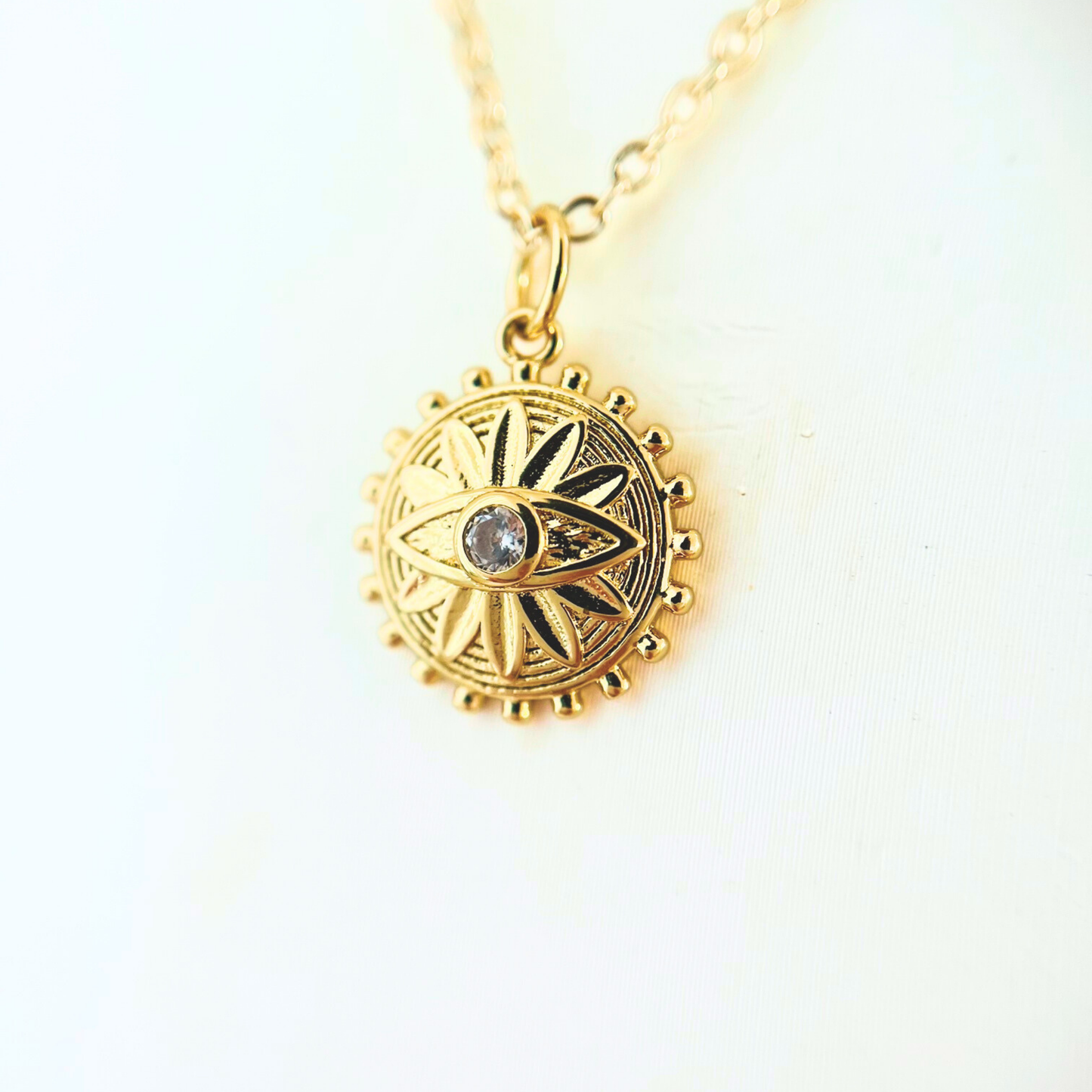 Flower Evil Eye Pendant Necklace - Gold Plated Layering Jewellery