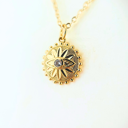 Flower Evil Eye Pendant Necklace - Gold Plated Layering Jewellery