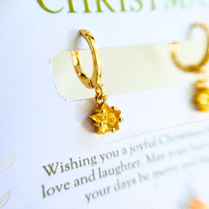 Christmas Star Hoop Earrings with Christmas Card - Festive Jewelry Gift